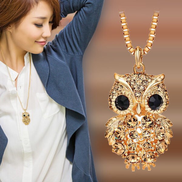 Owl full diamond alloy pendant long sweater necklace Necklaces 3