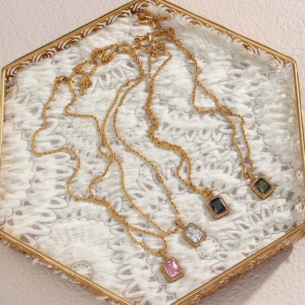 Women’s 18K Gold Plated Hip Hop Gemstone Necklace Clavicle Chain Necklaces 5