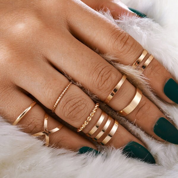 8-Piece Retro Metal Smooth Twist Cross Ring Set Rings 3