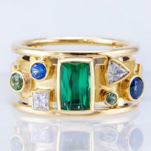 Gold Inlaid Green Zircon Ring With Jewelry Rings