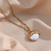 Stainless Steel 18K Gold Plating Concave-convex Metal Baroque Pearl Pendant Necklace Necklaces 19