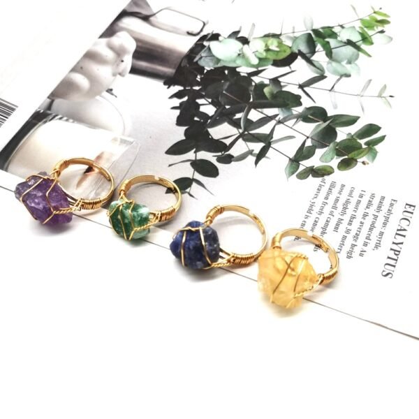 Personality Hand Wrapped Rough Stone Agate Ring Rings 4