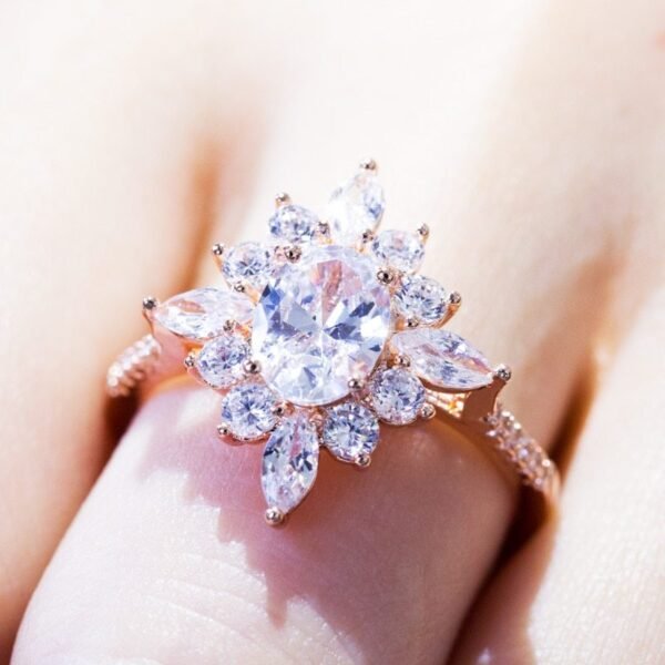 Flower Rings With Unique Snowflake Design Rose Gold Color Cubic Zirconia Jewelry Fashion Party Women Finger Ring Christmas 3