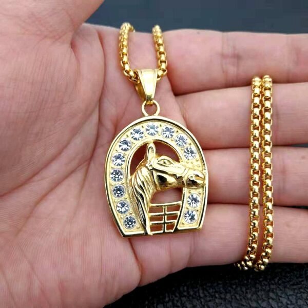 Titanium steel gold-plated diamond gold horse head pendant Accessories 4