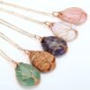 Natural Quartz Opal Stone Pendants Handmade Rose Gold Color Handmade Tree of Life Wrapped Drop Shaped Crystal Pendant Necklace Necklaces 11