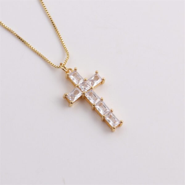 Lady 18K Gold-plated Copper With Zircon Cross Pendant Necklace Necklaces 4