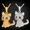 Rhinestone Cute Cat Necklace Trendy Gold Color Link Chain For Women Collares Lucky Pet Pendant Bijoux Wholesale P2453 Necklaces 11