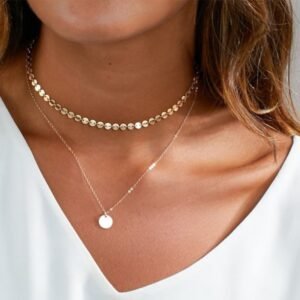 Copper Handmade Sequined Collar Double Gold Plated Chain Necklace Necklaces