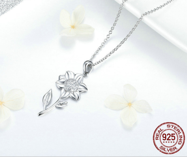 925 sterling silver necklace sunflower plated white gold and silver necklace Necklaces 7