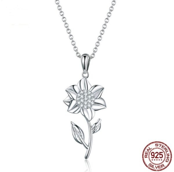 925 sterling silver necklace sunflower plated white gold and silver necklace Necklaces 3