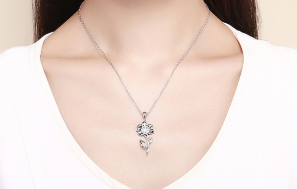 925 sterling silver necklace sunflower plated white gold and silver necklace Necklaces 6