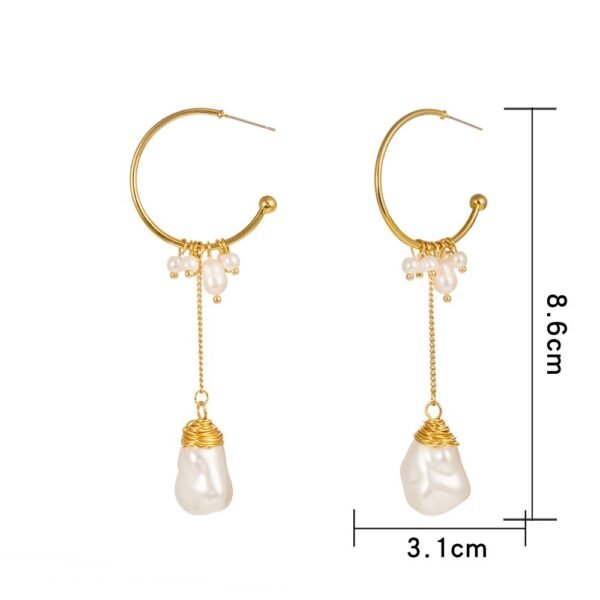 Temperament Long Tassel Pearl Personality c-shaped Metal Natural Small Pearl earring girl Earrings 10