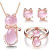 Cat Jewelry Set in Rose Gold Plate & Pink Quartz Crystal Rhinestone Earrings 7