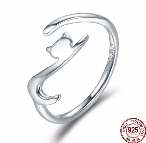 S925 Silver Ring Cute Kitten Silver Plated White Gold Ring Rings 3