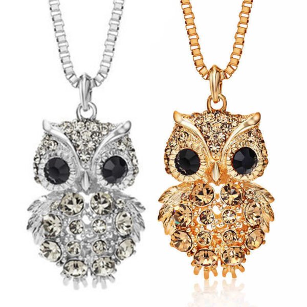 Owl full diamond alloy pendant long sweater necklace Necklaces 5