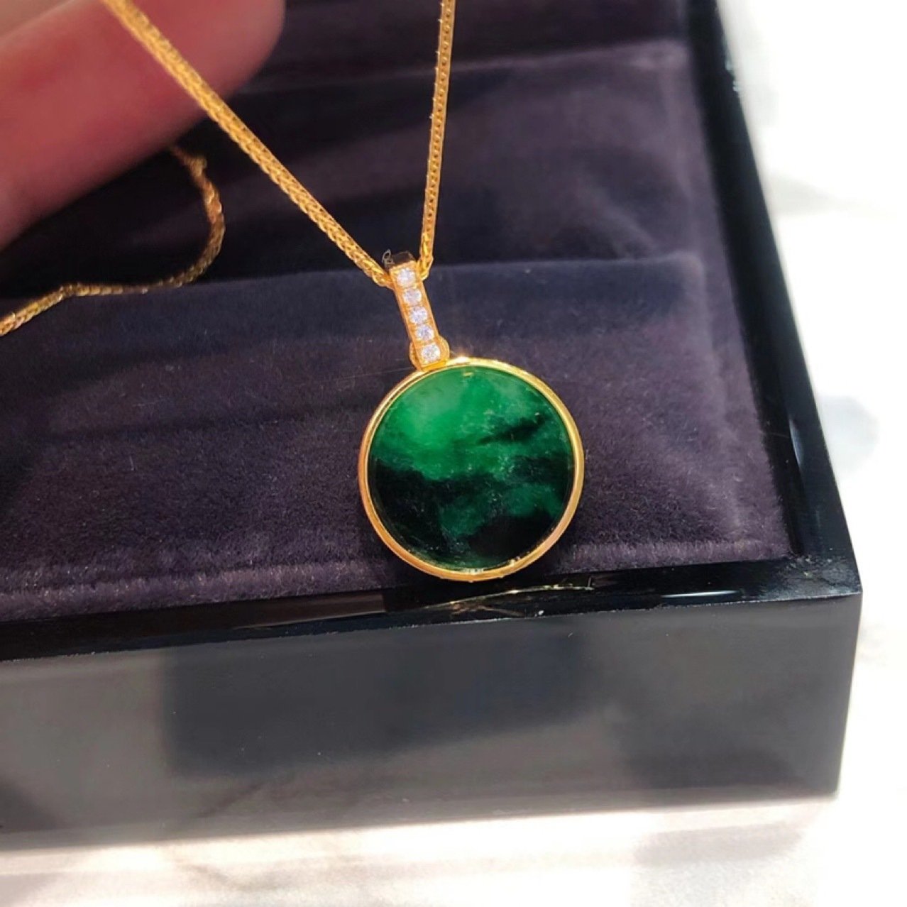 Water Shell Pure Natural Jade Diamond 18K Gold Necklace Necklaces 2