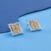 Italian Craft Diamond Stud Earrings Gold Plated Two Tone Earrings 12