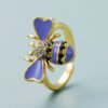 Copper Plated Real Gold Inlaid Zircon Bee Ring Rings 16 Copper Plated Real Gold Inlaid Zircon Bee Ring Rings 16