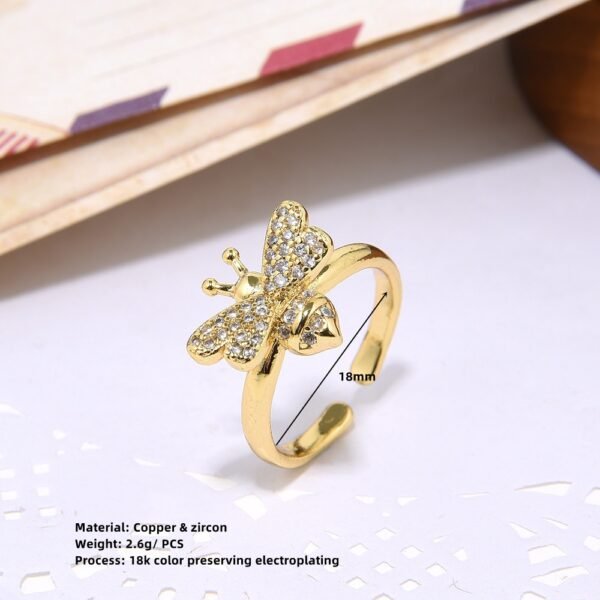 Women’s 18K Gold Micro Inlay Color Zircon Open Adjustable Ring Rings 6
