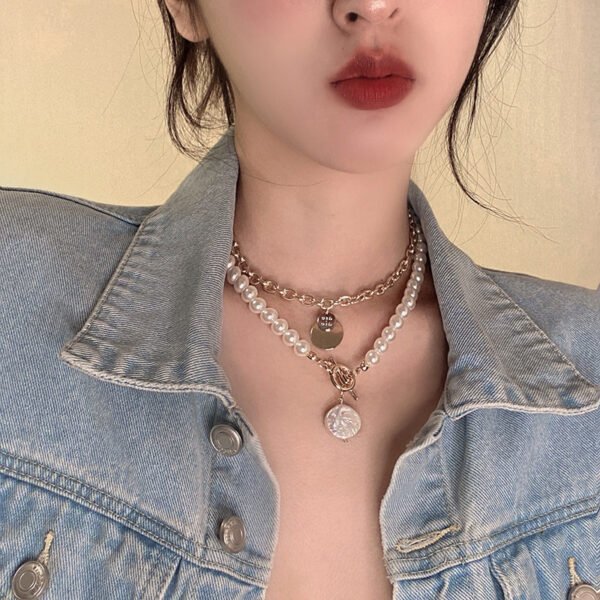 Pearl Double Layered Necklace Female Niche Design Sense Net Red Necklace Retro Exaggerated Clavicle Chain Necklaces 3