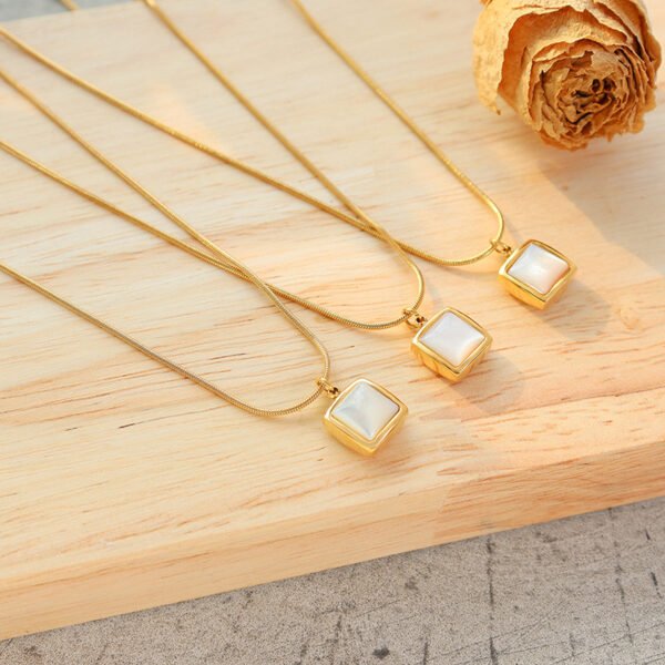 14K Gold Plated Stainless Steel Necklace Square White Jade Pendant Women’s Jewelry Necklaces 8