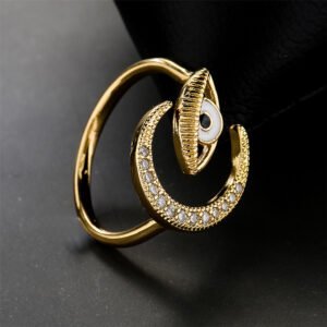 Hot New Copper Plated Gold Dripping Eyes Moon Zircon Ring Rings