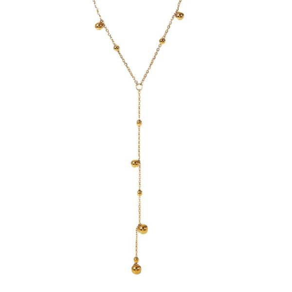 New 18K Gold Plated Stainless Steel Round Beads Tassel Charm Necklace For Women Necklaces 7