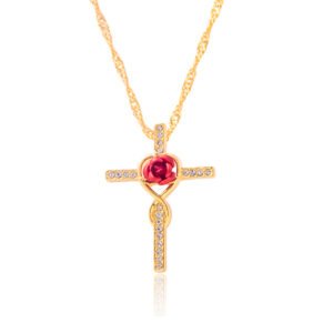 Fashion Rose Flower Cross Necklace Gold Crystal Infinity Anka Pendant Necklaces For Women Religious Jewelry Necklaces