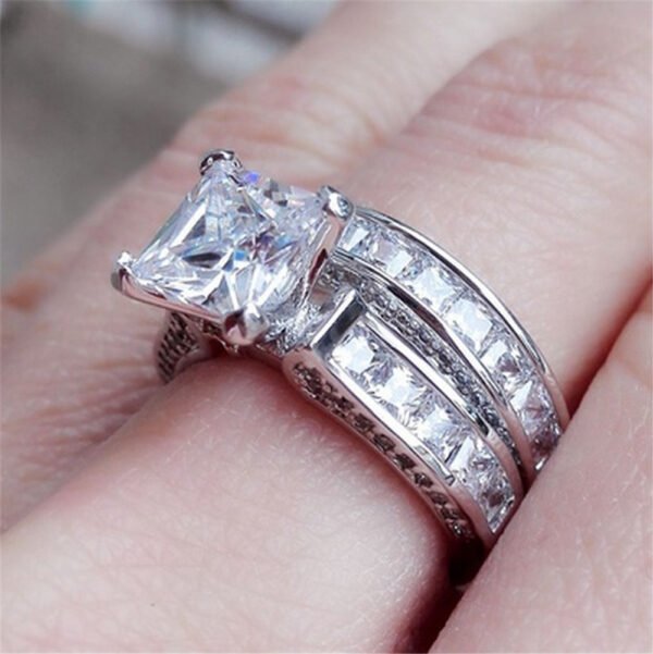 New Style Charm Couple Rings His Her Silver Color Princess Cut CZ Anniversary Promise Wedding Engagement Ring Sets Rings 4