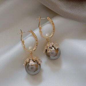Feminine Celebrity High-end Zircon Pearl Ear Buckle Earrings