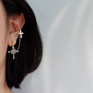 Baroque cross ear bone clip earrings Earrings