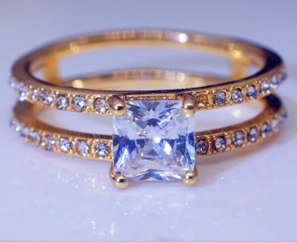 Gold Double Diamond Crown Ring Europe and America Diamond Princess Engagement Ring Rings 6