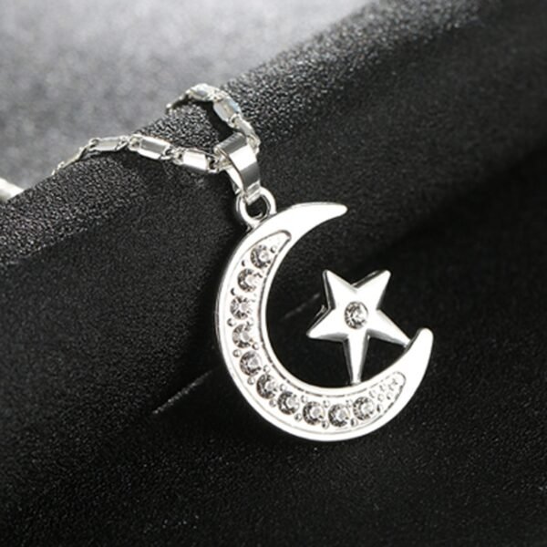 Muslim Crescent Pendant Necklace Silver Gold Color Cubic Zirconia CZ Islam Moon Star Jewelry Women Gift Necklaces 8