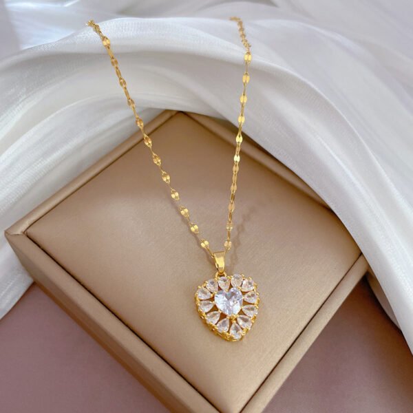 Affordable Luxury Style Elegant Heart Full Diamond Real Gold Plated Necklace Necklaces 9