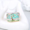 Flower Tree Rings Fashion Gold Pink Opal Green Enamel Wide Ring For woman Party Crystal Vintage Jewelry Rings 10