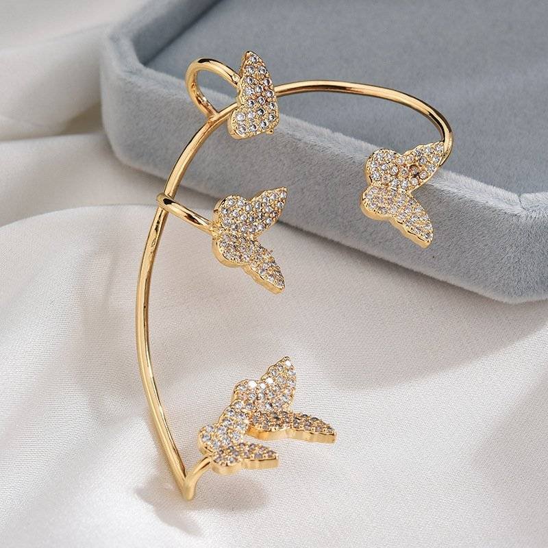 Fashion Gold Metal Butterfly Ear Clips Sparkling Zircon Without Piercing Ear Cuff Clip Earrings For Women Jewelry Gift BestSelling 2