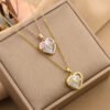 18K Gold Plated Stainless Steel Heart Pendant Necklace In Titanium Necklaces 11