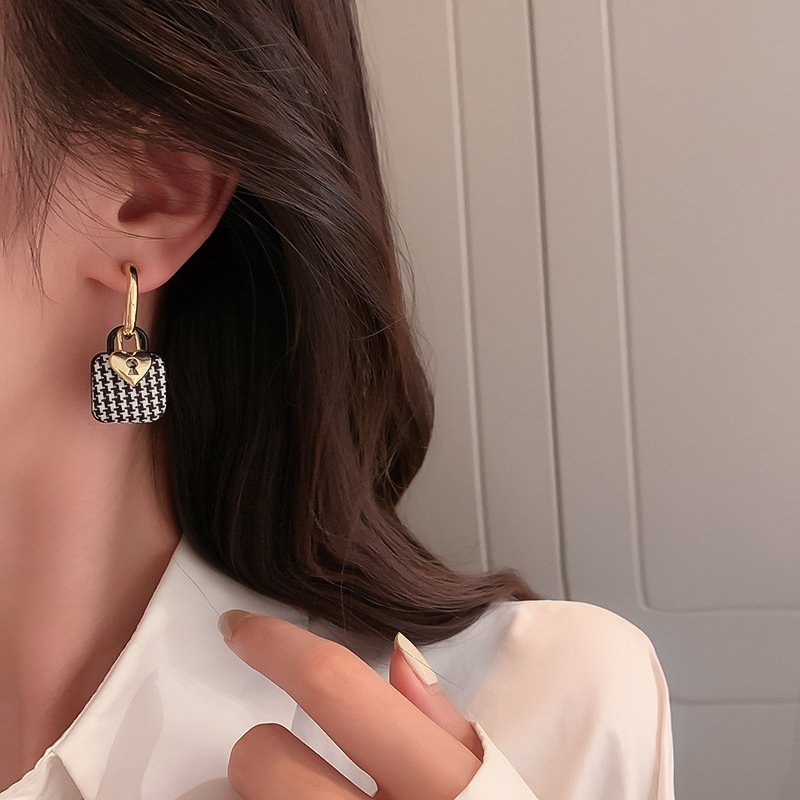 Small Lock Earrings Vintage Checkerboard Earrings Earrings 12 Small Lock Earrings Vintage Checkerboard Earrings Earrings 12