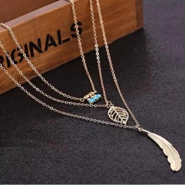 Gold Silver Chain Long Feather Necklace Necklaces 4