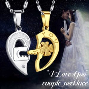 Couple Necklace Lock Pair Of Love Shaped Key Titanium Steel Pendant Necklaces