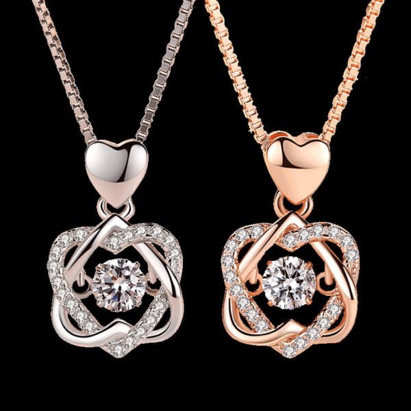 Heart Necklace Female 925 Silver Plated Rose Gold Pendant Necklaces 5