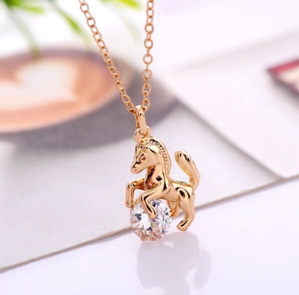 Horse and Crystal Pendant Necklace Gold Silver Rose Necklaces 4