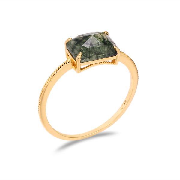 S925 Silver Natural Rectangular Crystal Geometric Ring Rings 6