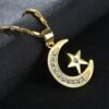 Muslim Crescent Pendant Necklace Silver Gold Color Cubic Zirconia CZ Islam Moon Star Jewelry Women Gift Necklaces 13