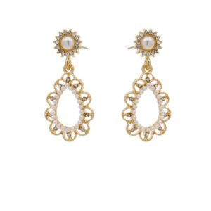 Hollow Water Drop Earrings with Pearl and Diamonds Earrings