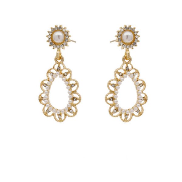 Hollow Water Drop Earrings with Pearl and Diamonds Earrings 3