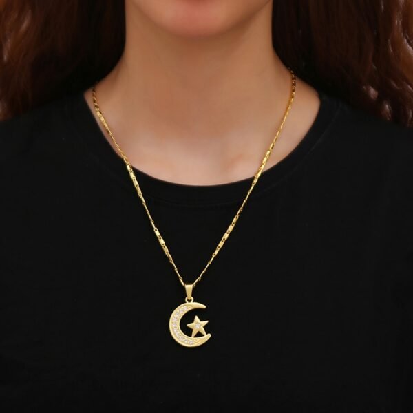 Muslim Crescent Pendant Necklace Silver Gold Color Cubic Zirconia CZ Islam Moon Star Jewelry Women Gift Necklaces 6