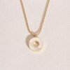 Vintage 18K Gold Short Necklace White Shell Round Plate Necklaces 8