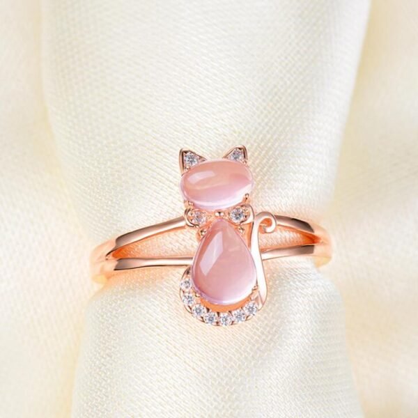 Cat Jewelry Set in Rose Gold Plate & Pink Quartz Crystal Rhinestone Earrings 4