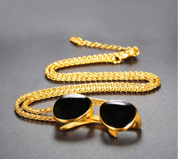 18k gold plated men jewelry cool sunglass pendant necklace with chain Necklaces 4